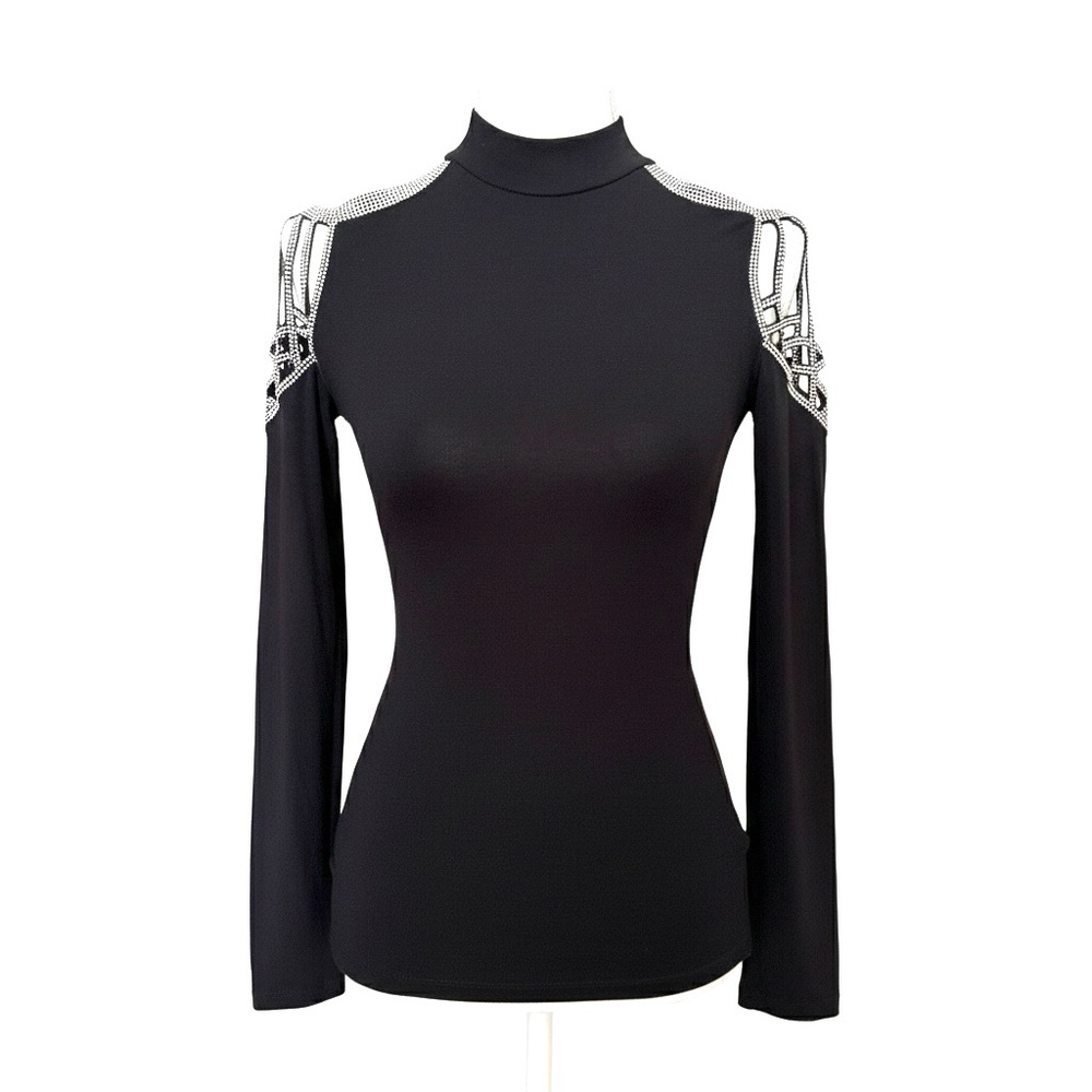 Miss Moi Luxury Long Sleeve Women Tops With Crystals Rhinestones Size Medium - Picture 2 of 12